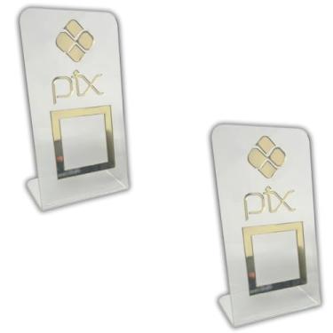 Imagem de Placa Pix Para Pagamento QR Code Cristal - Kit 2 UNID COR:Cristal com Dourado