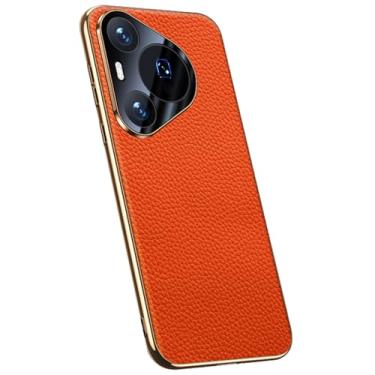 Imagem de LTLMYDAM Capa para HuaWei Pura 70 Ultra/70 Pro/70 Pro+/70, capa de couro de vaca com textura de lichia, capa de proteção total, laranja, 70