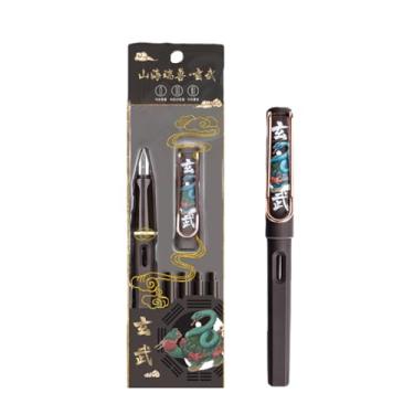 Imagem de Joucien 3 peças - Caneta preta intercambiável de grande capacidade de 0,5 mm para praticar caligrafia, cartucho de tinta substituível para estudantes do ensino fundamental - Xuanwu (1 caneta + 4 sacos