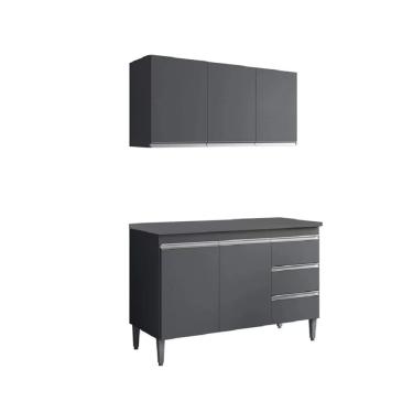 Imagem de Balcão 120mt Manu e Armário Aéreo Andréia com Puxadores Embutidos 