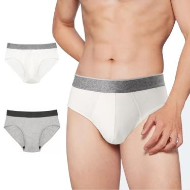 Imagem de BATTEWA Cueca masculina para incontinência para incontinência para vazamento da bexiga, 100 ml, à prova de vazamento, algodão absorvente com proteção de urina, pacote com 2 (3GG, cinza-branco)