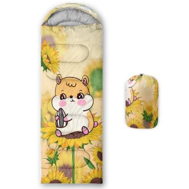 Imagem de QOOMO Saco de dormir estampado em hamster, 3 estações, clima quente e frio, leve, sacos de dormir à prova d'água para adultos e crianças, viagens e ao ar livre, equipamentos de acampamento, 78,7 x
