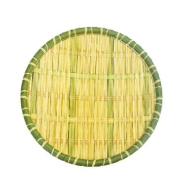 Imagem de Bandeja de cesta de imitação de bambu, cesta plana de vime para frutas, bandejas redondas de vime, peneira de lavagem de arroz, bandeja de lanches para decoração de alimentos e frutas