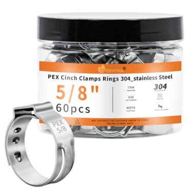 Imagem de WYSIWYKA 60 peças de anéis de fixação PEX de 5/20.3 cm, braçadeiras de mangueira de orelha única de aço inoxidável 304, anéis de crimpagem Pex para conexões de encaixe de tubulação PEX