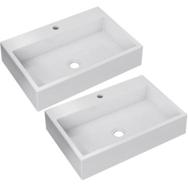Imagem de Kit 02 Cubas de Apoio Retangular Para Banheiro Lavabo Florenza C01 RT55W Branco - Lyam