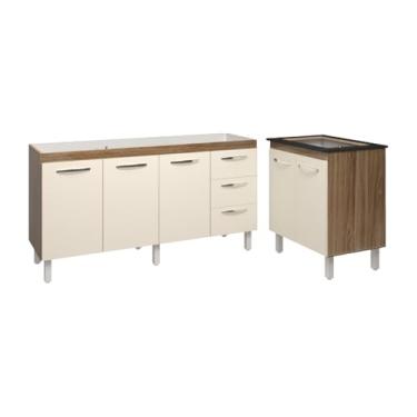 Imagem de Mobília Decor, Cozinha Balcão Armário Gabinete de Pia 150 cm Deise e Balcão Fran para Fogão Cooktop 4 Bocas Savana Off White