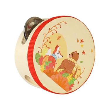 Imagem de simhoa Tamborim de mão de madeira, tamborim de duas fileiras, tamborim de mão, sino de tambor para brinquedos de jogo, Urso, 10cm
