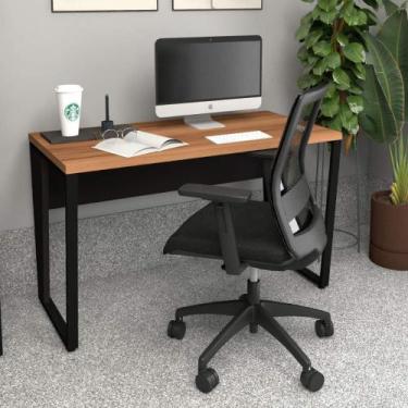 Imagem de Escrivaninha Industrial Tampo 30mm 1,20m Nogal Pés Metal F5 - F5 Offic