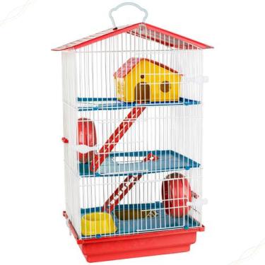 Imagem de Gaiola de Hamster com 3 Andares Desmontável Casinha Teto e Piso de Plá