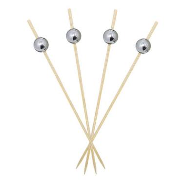 Imagem de Espetinho Decoração Bolinha Prata Festa Petisco Buffet 100un - Orienta