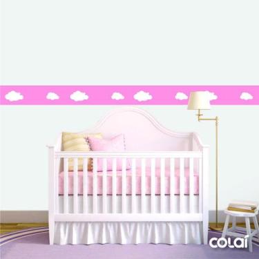 Imagem de Faixa Decorativa Quarto Bebê Infantil Nuvens Rosa 7m - Colaí