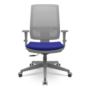 Imagem de Cadeira Brizza Diretor Grafite Tela Cinza Assento Aero Azul Base Relax