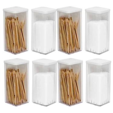 Imagem de Kit 4 Saleiros + 4 Paliteiros Branco e Transparente 8x3,5Cm - Jaguar