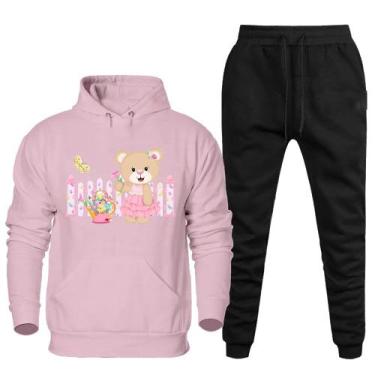 Imagem de Conjunto Abrigo Moletom Canguru Com Capuz Feminino Plus Size Estampa U