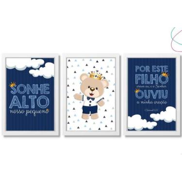 Imagem de 3 Quadros Decorativos Ursinho Príncipe 20x30 moldura e vidro - Creativ