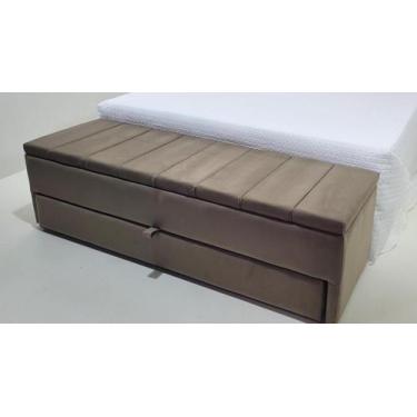 Imagem de Puf Baú Gaveta Para Cama de Casal 140x50x45cm Na Cor Marrom Claro - Te