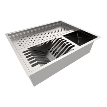 Imagem de Calha P/ 48 cm Quadrada Canal Úmida Equipado Louça Escorredor Inox - T