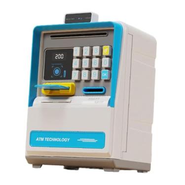 Imagem de menolana Cofrinho eletrônico ATM com cartão, senha, reconhecimento, pequeno pote de dinheiro para idades de 3, 4, 5, 6, 7, 8 anos, presentes, Azul
