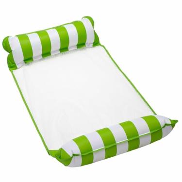 Imagem de Aqua 4 em 1 Monterey Hammock Inflável para Piscina, Rede Multiuso (Sela, Espreguiçadeira, Drifter), Portátil, Listra Verde Limão/Branca