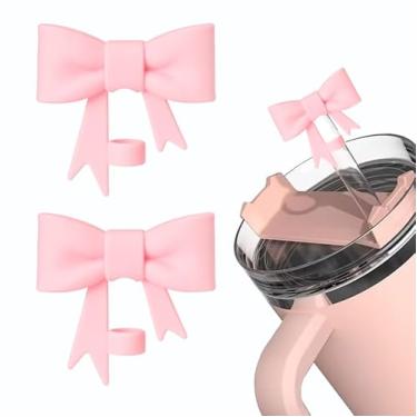 Imagem de 2 peças de capa de canudo de laço para copo Stanley de 40 e 850 g, tampa de silicone de 10 mm para acessórios de copo Stanley, tampa de palha para tampa de ponta de canudos reutilizáveis (rosa)