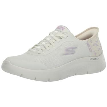Imagem de Skechers Tênis feminino Go Walk Flex Eva Hands Free Slip-ins, Natural/roxo, 10.5 Wide
