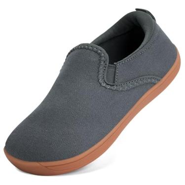 Imagem de WateLves Tênis infantil para crianças pequenas, largo, descalço, para meninos e meninas, minimalista, sem cadarço, de lona, ajuste natural com sola sem queda, Dq437/Cinza escuro, 9 Wide Toddler