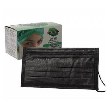 Imagem de Máscara Descartável Tripla Proteção Bacteriana c/ Elástico Preta 50un 
