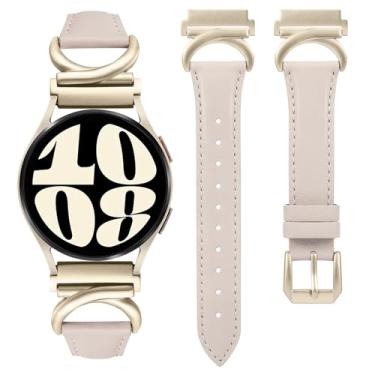 Imagem de Minyee Pulseira de couro compatível com Samsung Galaxy Watch 6/5/4/Active 2 de 40 mm e 44 mm/Watch 6 Classic de 43 mm e 47 mm/Watch 5 Pro de 45 mm/Watch 4 Classic de 42 mm e 46 mm/Watch 3 de 41 mm,