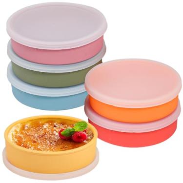 Imagem de Koluti Conjunto de 6 ramequins de silicone, tigela de creme brulee rasa de 118 ml com tampa, mini prato para suflê seguro para forno, copos de molho de pudim para sobremesa, sem BPA, microondas,