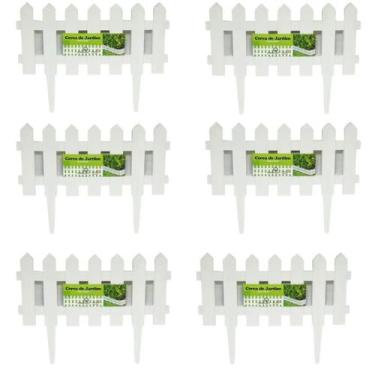 Imagem de Kit 6 Cercas Decorativa Jardim De Plástico Branco Total2,43m - Globo P