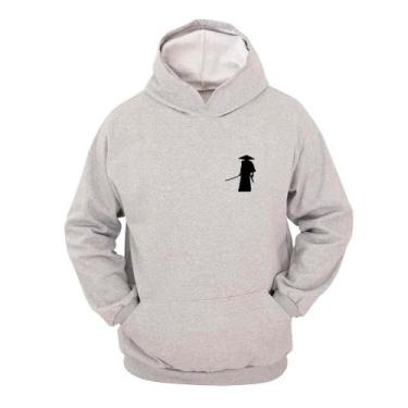 Imagem de Moletom Masculino Canguru Com Capuz Estampa Samurai - Ragor, M, Cinza