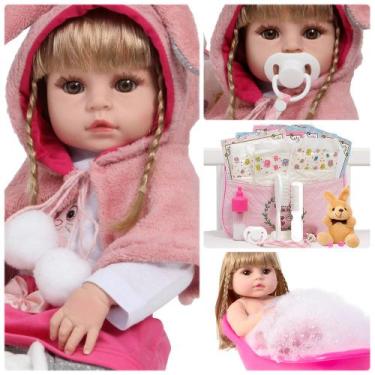 Imagem de Boneca Bebê Reborn Menina Com Acessórios Pode Dar Banho - Cegonha Rebo