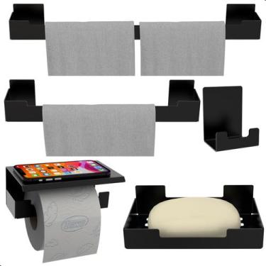 Imagem de Kit de Acessórios Para Banheiro Com Adesivo 5 Pcs Preto UN.ELG - Unida