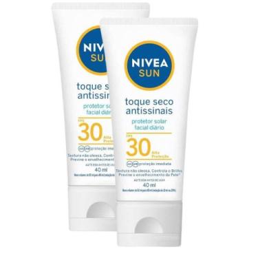 Imagem de Kit 2 Protetor Solar Facial Nivea Sun Toque Seco Antissinais FPS 30 40