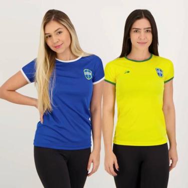 Imagem de Kit de 2 Camisas Placar Brasil Azul e Amarela Feminina, M