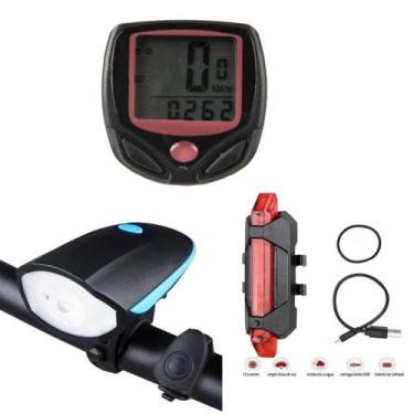 Imagem de Acessórios De Bicicleta 3 Itens Lanterna Velocímetro E Pisca - KITBIKE