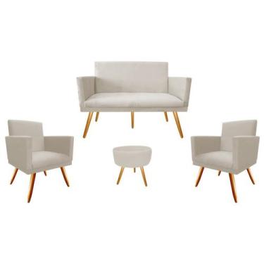 Imagem de Kit Namoradeira + 2 Poltronas Decorativa Nina + Puff Redondo Suede Beg
