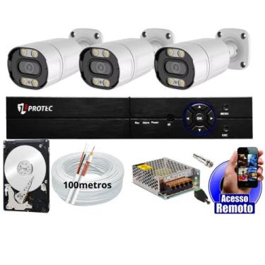 Imagem de kit Cftv 3 Câmeras De Segurança Colorida Dia Noite Full Color 1080p Dv