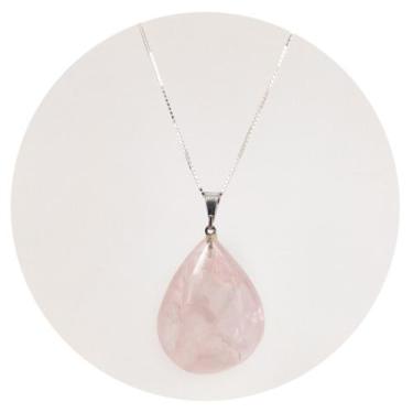 Imagem de Pingente Prata 925 Quartzo Rosa em Gotas - Natural Legítimo - Ponte Ve