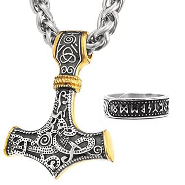 Imagem de BAVIPOWER Colar com pingente Mjolnir em ouro 18 quilates nórdico viking thors martelo para homens mulheres 316L aço inoxidável joia escandinava nórdica presente, Metal, Não aplicável