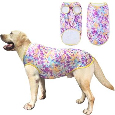 Imagem de Camiseta de cachorro tie dye sem mangas roxa amarela estampada para cães pijama respirável elástico roupas de verão para cães extragrandes meninos meninas (2GG, roxo)