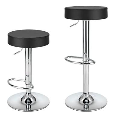 Imagem de Finnhomy Conjunto de 2 banquetas de bar modernas de couro PU, banquetas giratórias com apoio para os pés e costas nuas, redondas de balcão ajustáveis, bancos modernos para cozinha, preto