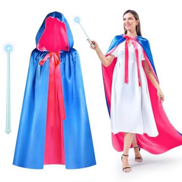 Imagem de Haysandy Blue Fairy Hooded Cloak Costume and Magic Wand, Polyester Cape Cosplay Cloak Princess Costume for Women(Fairy,5.6ft)