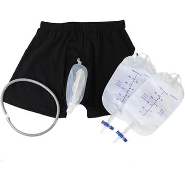 Imagem de Sistema de mictório masculino vestível para homens com bolsa de urina reutilizável portátil de silicone para incontinência com cintura elástica para homens idosos acamados (G)