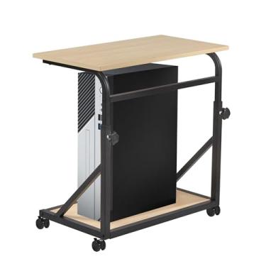 Imagem de fusehome Suporte de torre de computador, suporte de CPU de 2 níveis com rodas traváveis, suporte de PC de altura ajustável para chão, mesa de suporte para laptop para PC móvel para escritório em casa