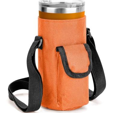 Imagem de Linkidea Bolsa de suporte de copo compatível com copo YETI Rambler de 590 ml, besta de aço verde, copo RTIC, caneca de café com isolamento de pano Oxford, bolsa de garrafa com bolso, laranja