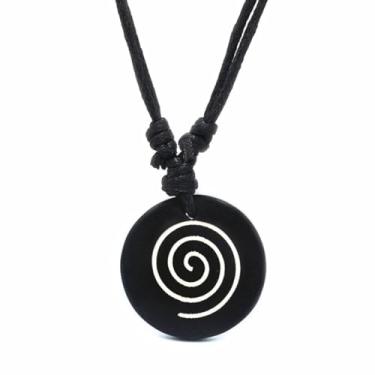 Imagem de LARVOVUE Colar com pingente em espiral para homens e mulheres ajustável preto tribal para homens (preto), Plástico, Sem Pedra Preciosa