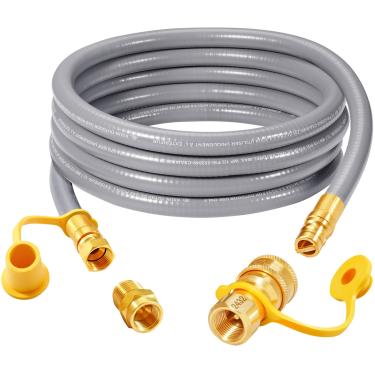 Imagem de GasSaf Mangueira de gás natural de 3 m de 1/5.1 cm ID com encaixe de conexão rápida, kit de conversão de gás natural para churrasqueira a gás, gerador, aquecedor de pátio e mais - certificado CSA