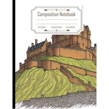 Imagem de Composition Notebook College Ruled: Realistic Line Art Sketch of Edinburgh Castle in Scotland, Perfect for Adult Coloring, Sunny Weather in ... Clean Line Art, Size 8.5x11 Inch, 120 Pages