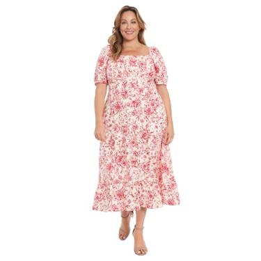 Imagem de London Times Vestido de festa feminino com gola quadrada franzida nas costas, linho, lisonjeiro, versátil, primavera, verão, jardim, Rosa Marfim, 36